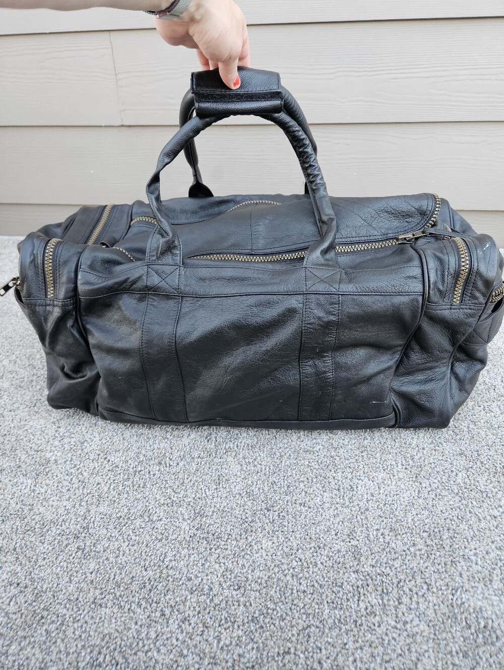 Leather Luggage Duffle Bag Weekender Travel Tote Black Pilot Vintage Carry On